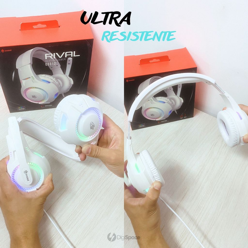 Fone De Ouvido Headset Gamer Profissional Branco Led RGB PC USB P2/P3 Celular Vídeogame Xbox PS4 PS5