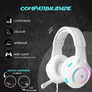Fone De Ouvido Headset Gamer Profissional Branco Led RGB PC USB P2/P3 Celular Vídeogame Xbox PS4 PS5