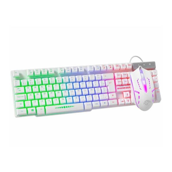Kit Mouse e Teclado Gamer Branco - K-Mex KMW52+MOA8 Rainbow