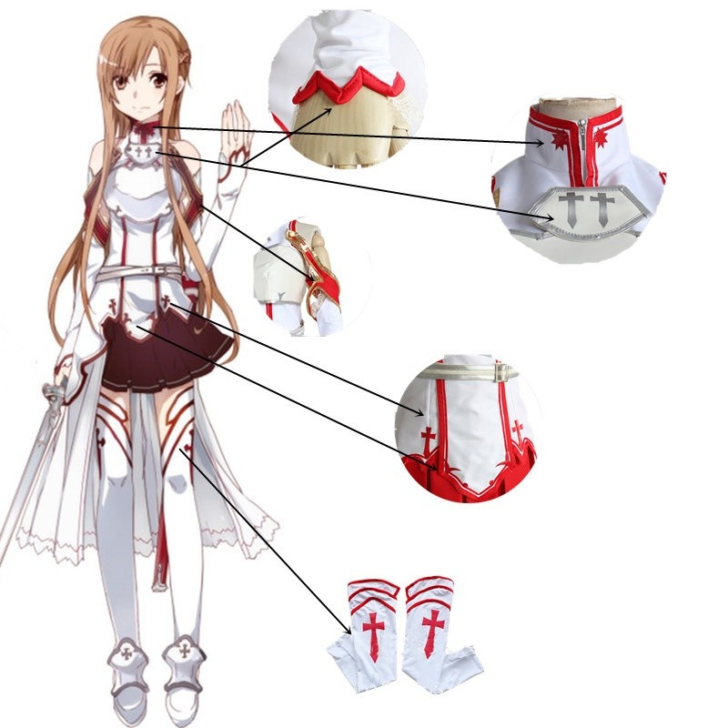Anime Yuuki Asuna Traje SAO Cosplay Vestido Uniforme Completo Terno Lolita Espada Arte On-Line